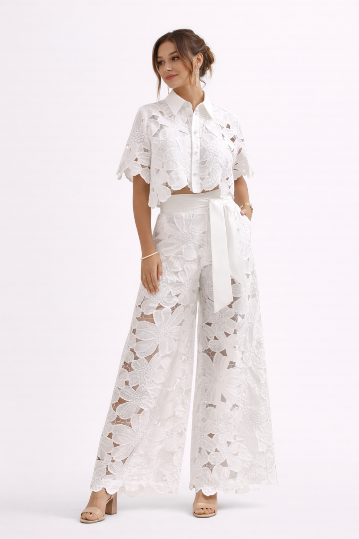 Adèle | Ensemble Pantalon Palazzo Dentelle Femme