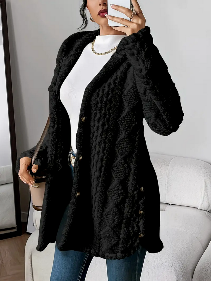 Adèle | Manteau Femme à Capuche Fausse Fourrure Écru