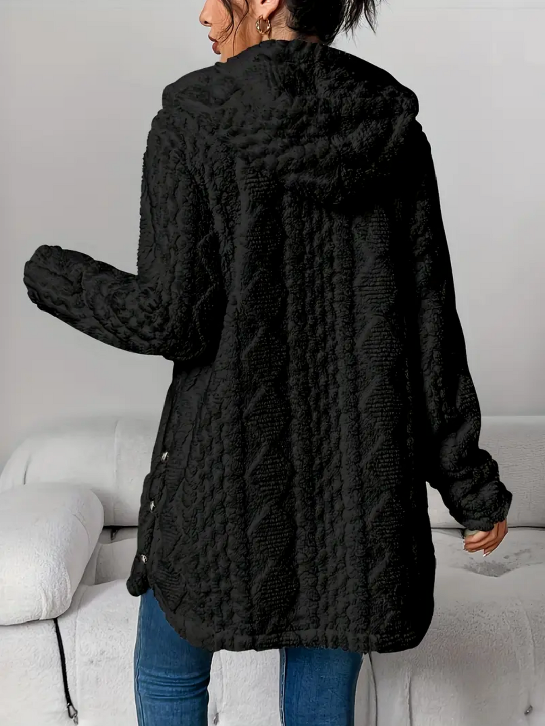 Adèle | Manteau Femme à Capuche Fausse Fourrure Écru