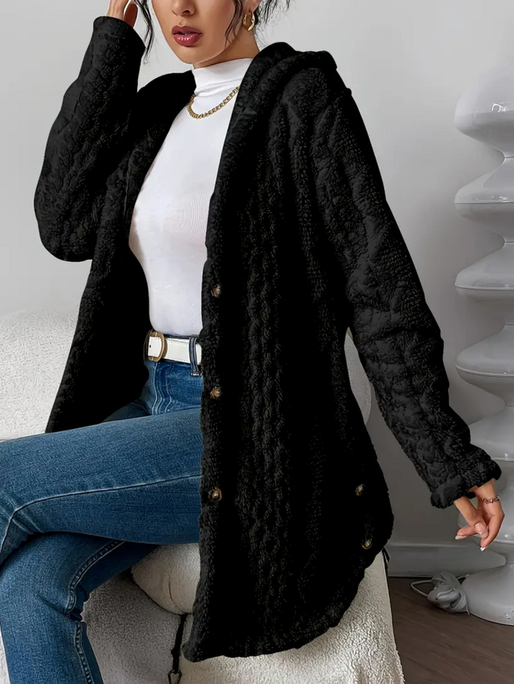 Adèle | Manteau Femme à Capuche Fausse Fourrure Écru