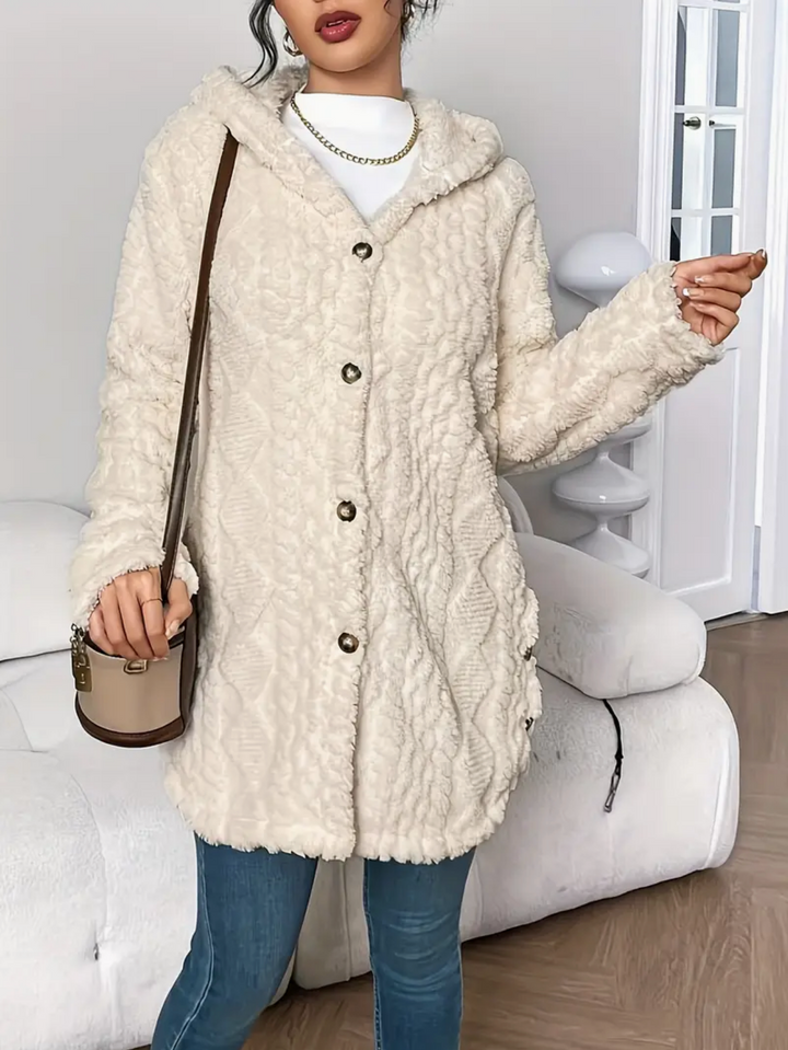 Adèle | Manteau Femme à Capuche Fausse Fourrure Écru