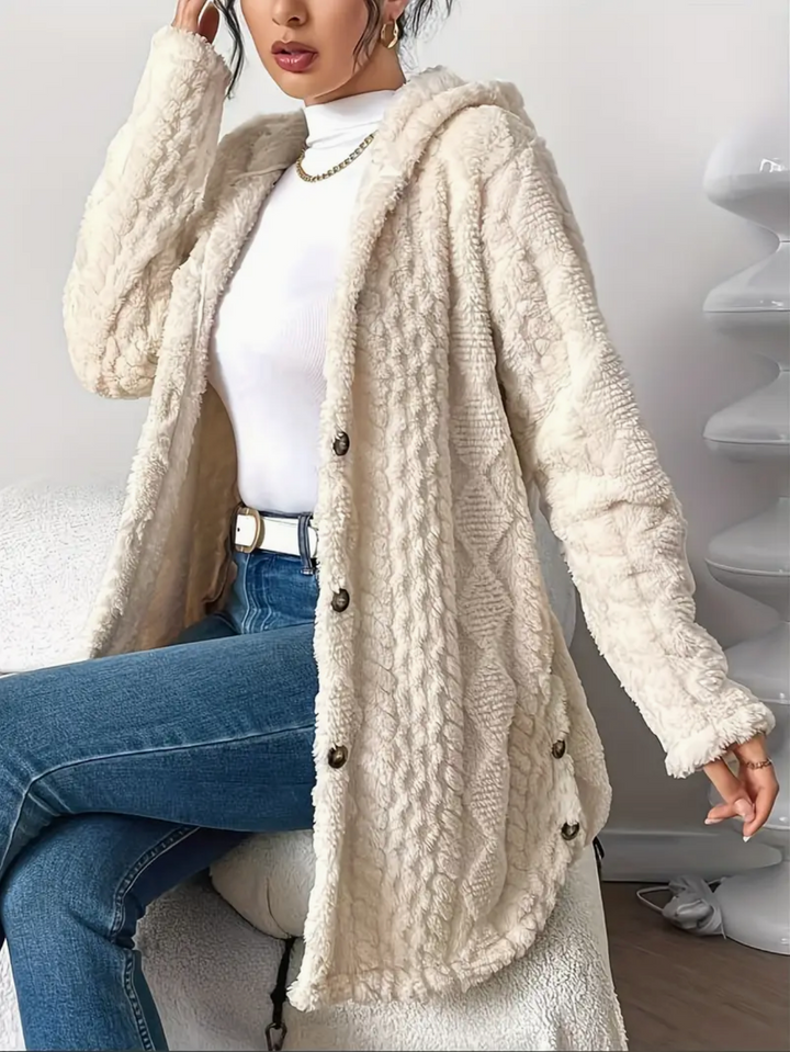 Adèle | Manteau Femme à Capuche Fausse Fourrure Écru