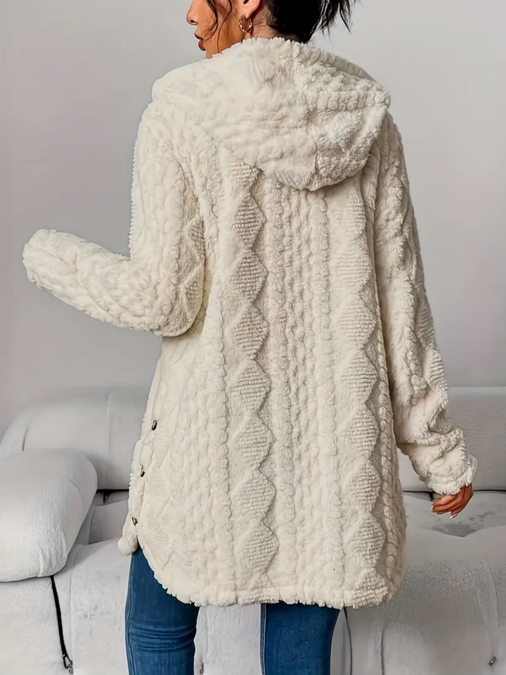 Adèle | Manteau Femme à Capuche Fausse Fourrure Écru