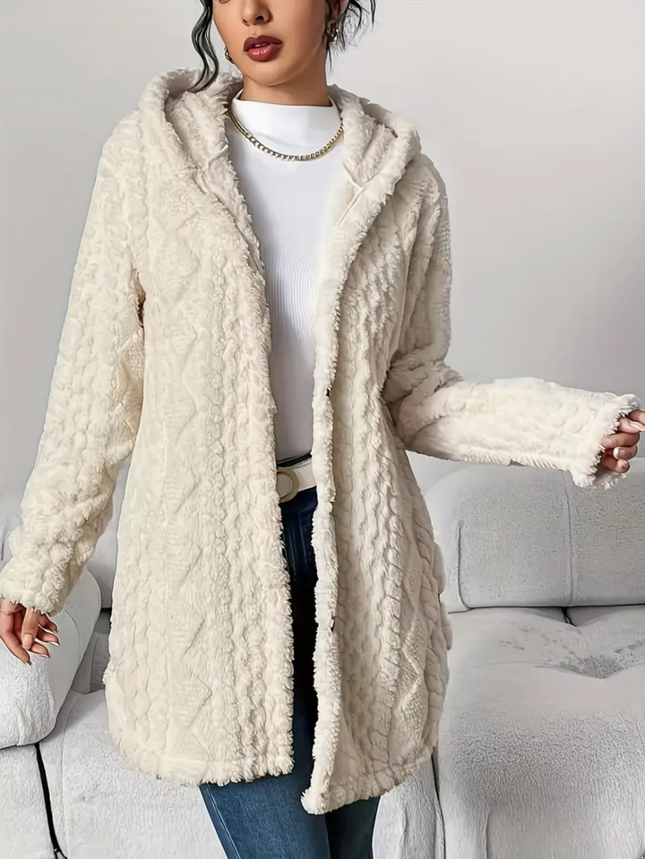 Adèle | Manteau Femme à Capuche Fausse Fourrure Écru