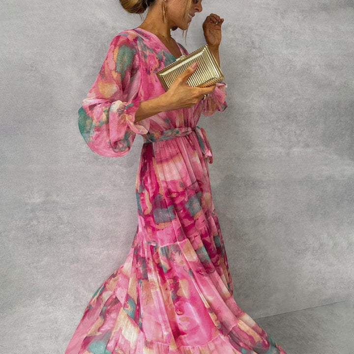 Adèle | Robe Maxi Imprimée Fleurie Manches Bouffantes