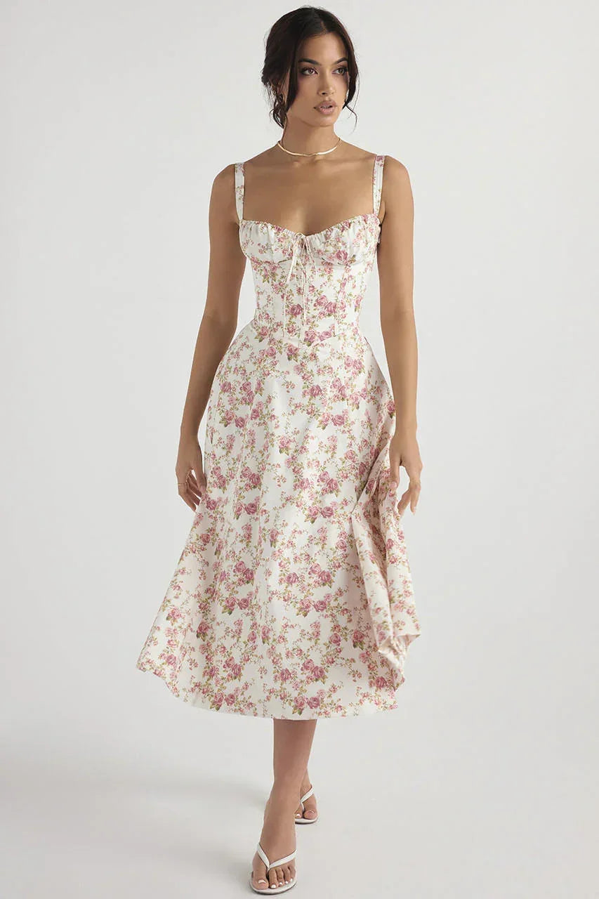 Adèle | Robe Midi Femme Corset Évasée