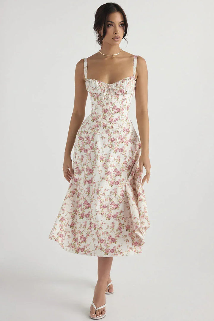 Adèle | Robe Midi Femme Corset Évasée