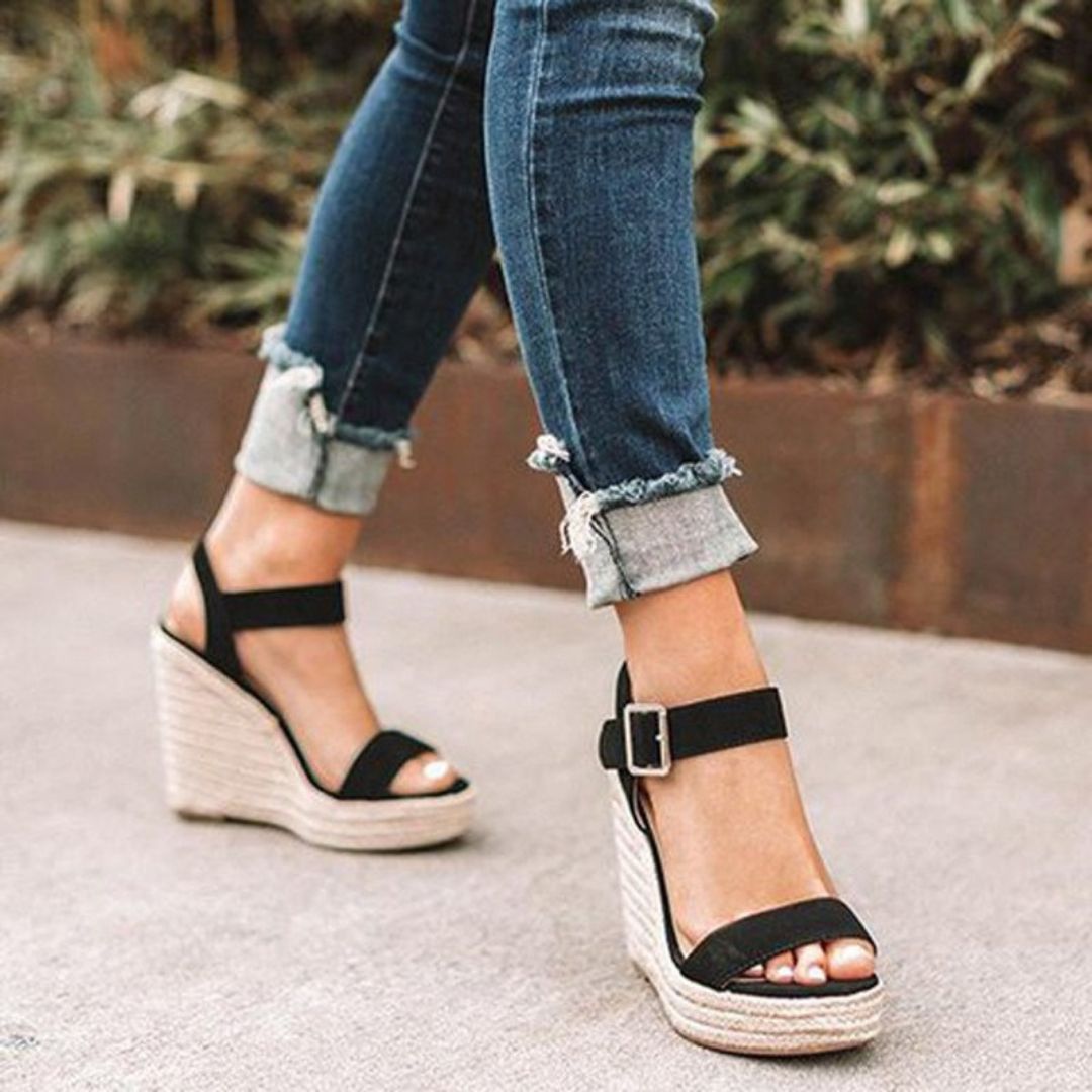 Adèle | Sandales Compensées Espadrille Daim Bout Ouvert Femme