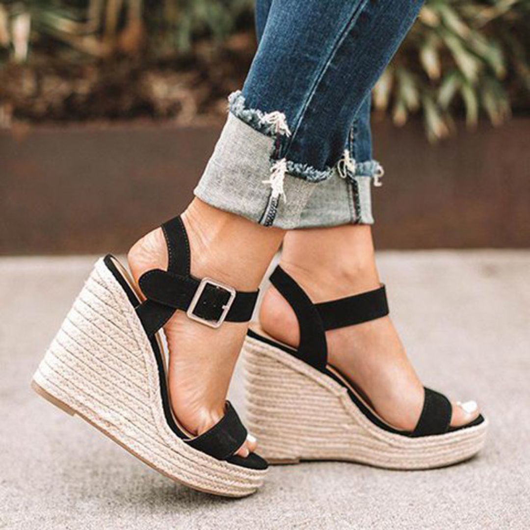 Adèle | Sandales Compensées Espadrille Daim Bout Ouvert Femme