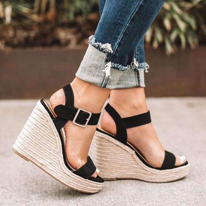 Adèle | Sandales Compensées Espadrille Daim Bout Ouvert Femme