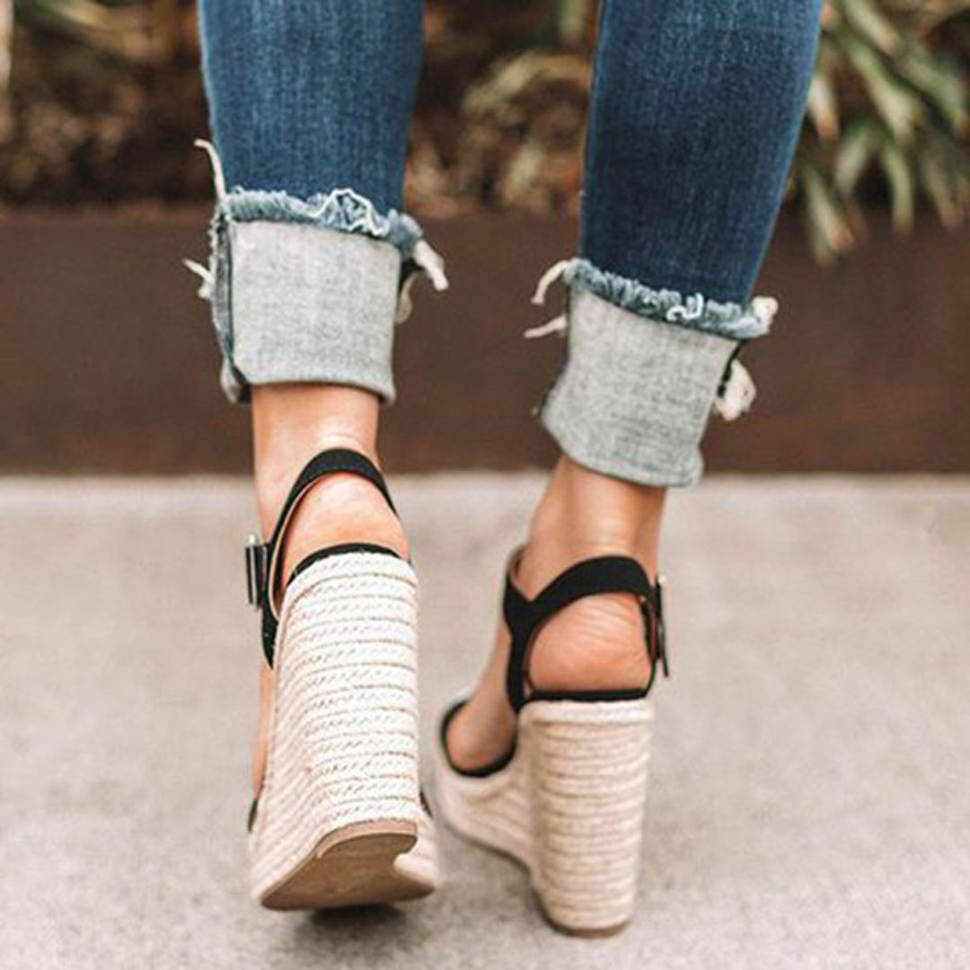 Adèle | Sandales Compensées Espadrille Daim Bout Ouvert Femme
