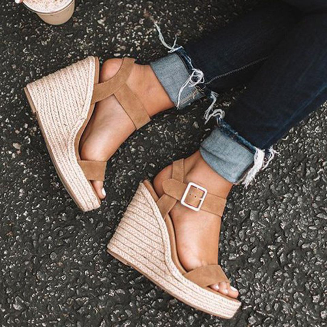 Adèle | Sandales Compensées Espadrille Daim Bout Ouvert Femme