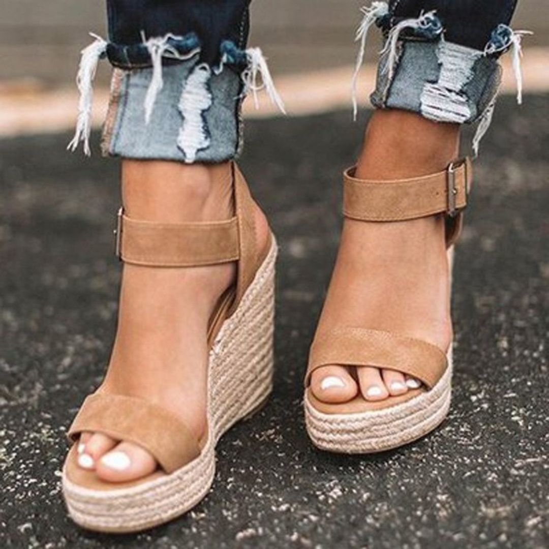 Adèle | Sandales Compensées Espadrille Daim Bout Ouvert Femme