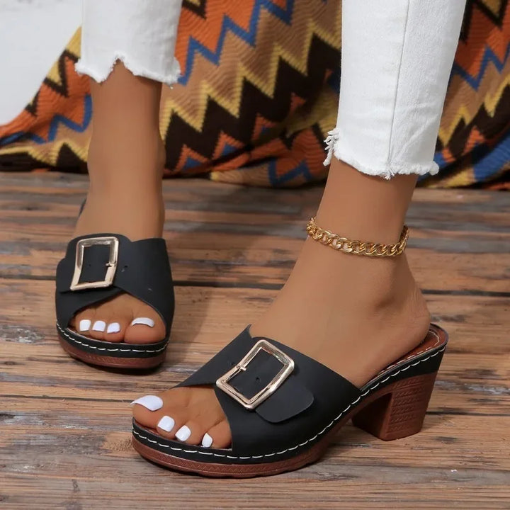 Adèle | Sandales Femme Mules Talon Carré Boucle