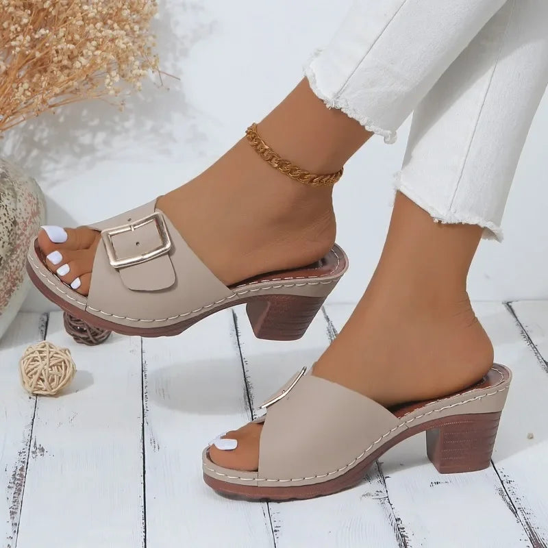 Adèle | Sandales Femme Mules Talon Carré Boucle