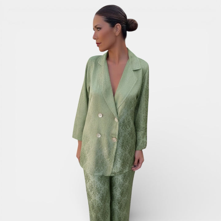 Adèle | Tailleur Pantalon Femme Jacquard Ivoire