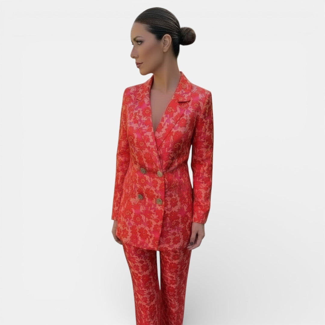 Adèle | Tailleur Pantalon Femme Jacquard Ivoire
