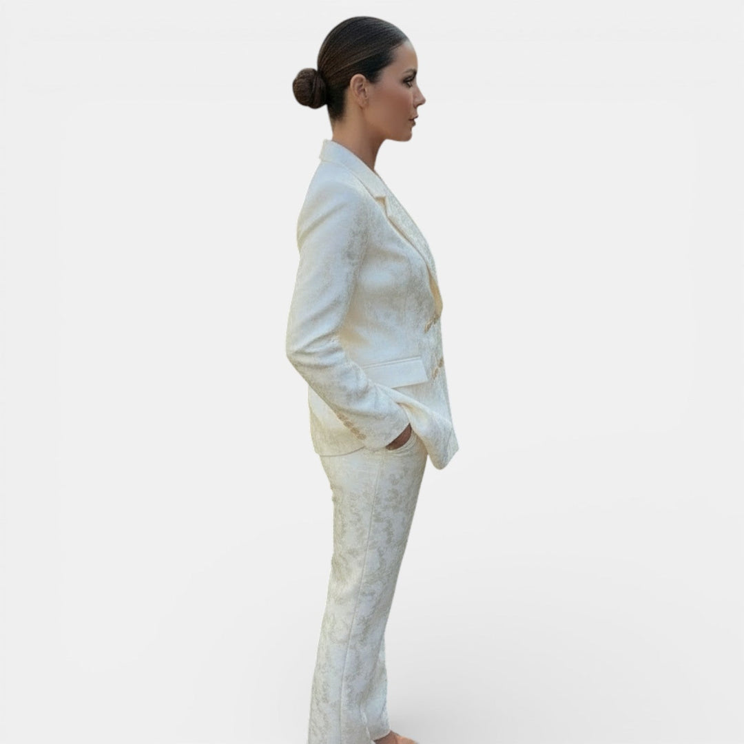 Adèle | Tailleur Pantalon Femme Jacquard Ivoire