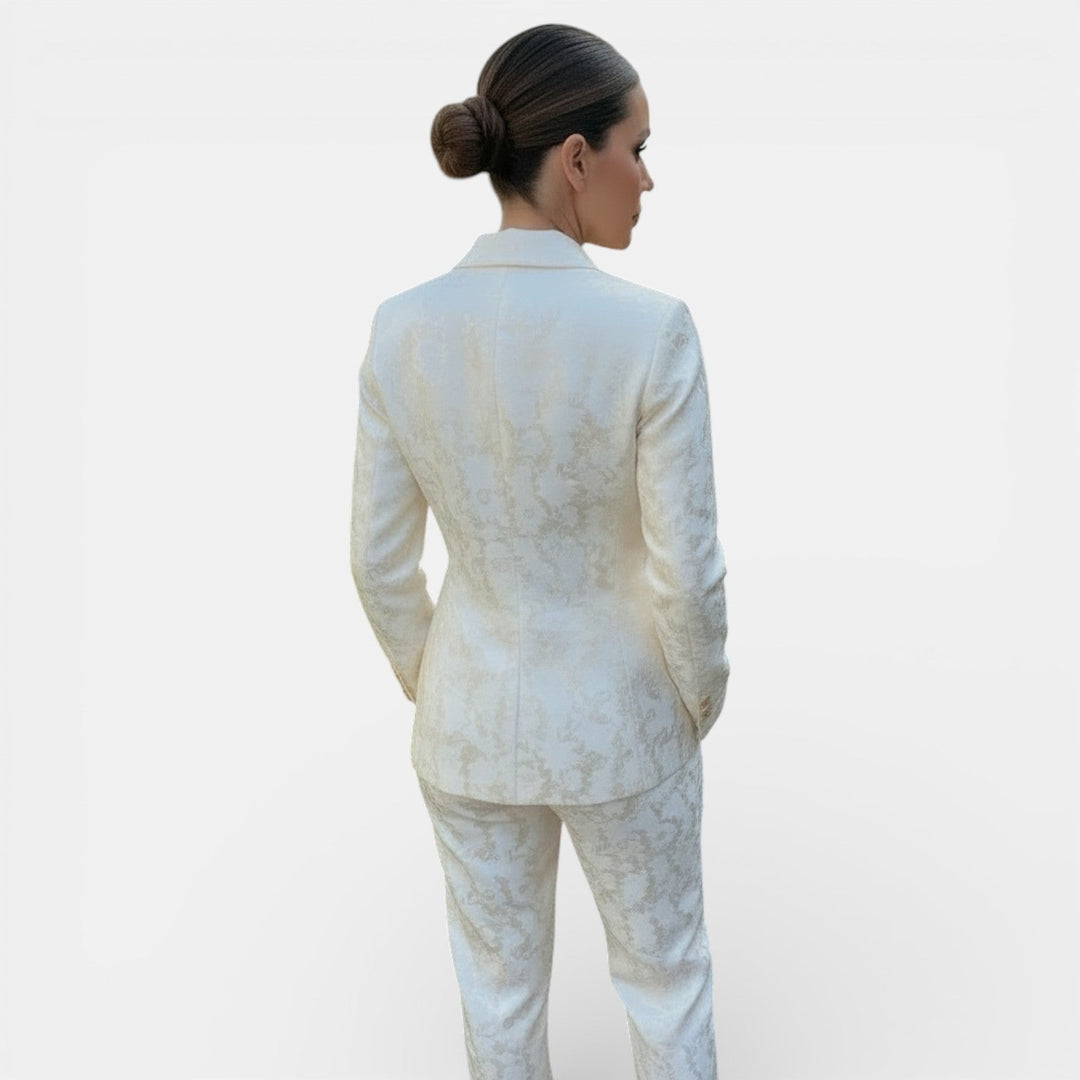Adèle | Tailleur Pantalon Femme Jacquard Ivoire