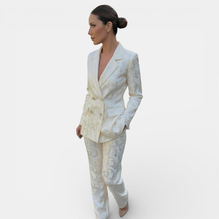 Adèle | Tailleur Pantalon Femme Jacquard Ivoire