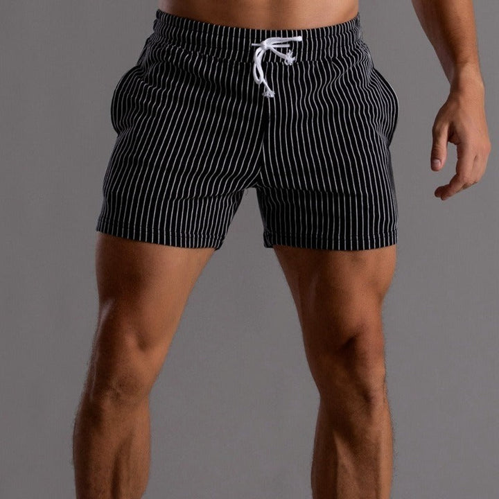 Adrien | Short Homme Rayé Kaki Taille Élastique