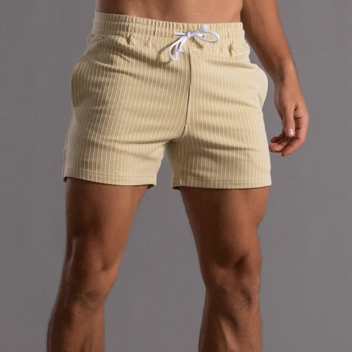 Adrien | Short Homme Rayé Kaki Taille Élastique
