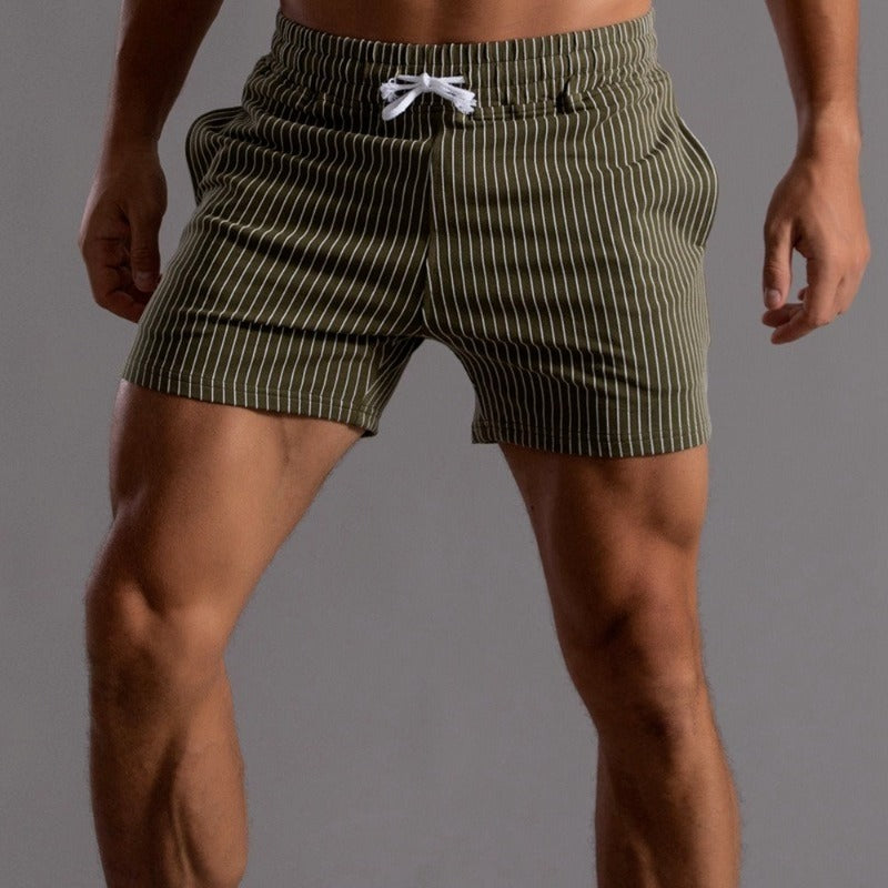 Adrien | Short Homme Rayé Kaki Taille Élastique