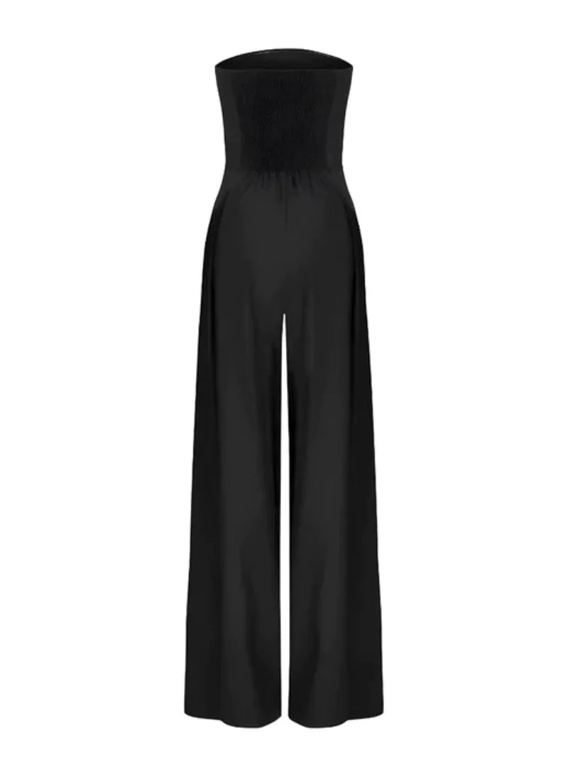 Agathe | Combinaison Pantalon Jambes Larges Femme Noire