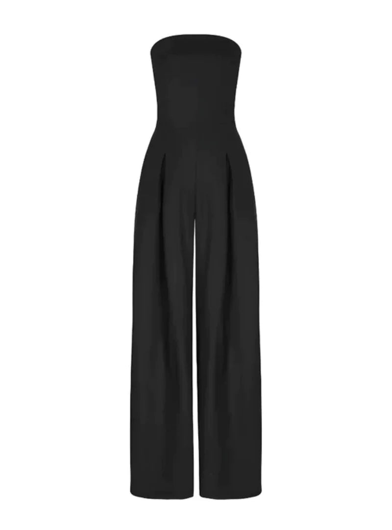 Agathe | Combinaison Pantalon Jambes Larges Femme Noire