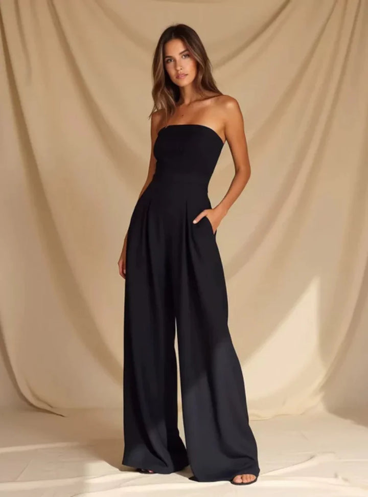 Agathe | Combinaison Pantalon Jambes Larges Femme Noire