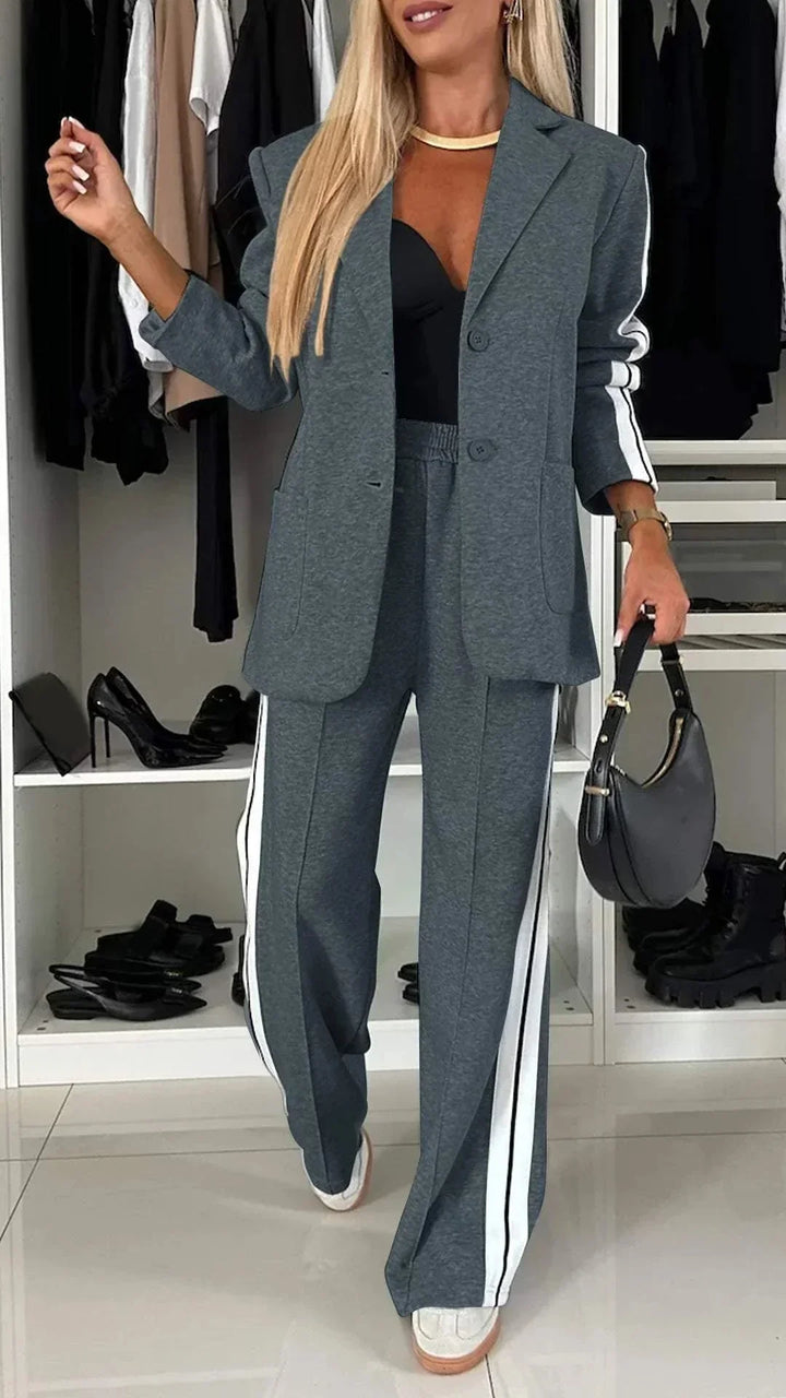 Agathe | Ensemble Blazer Pantalon Femme Bandes Blanches