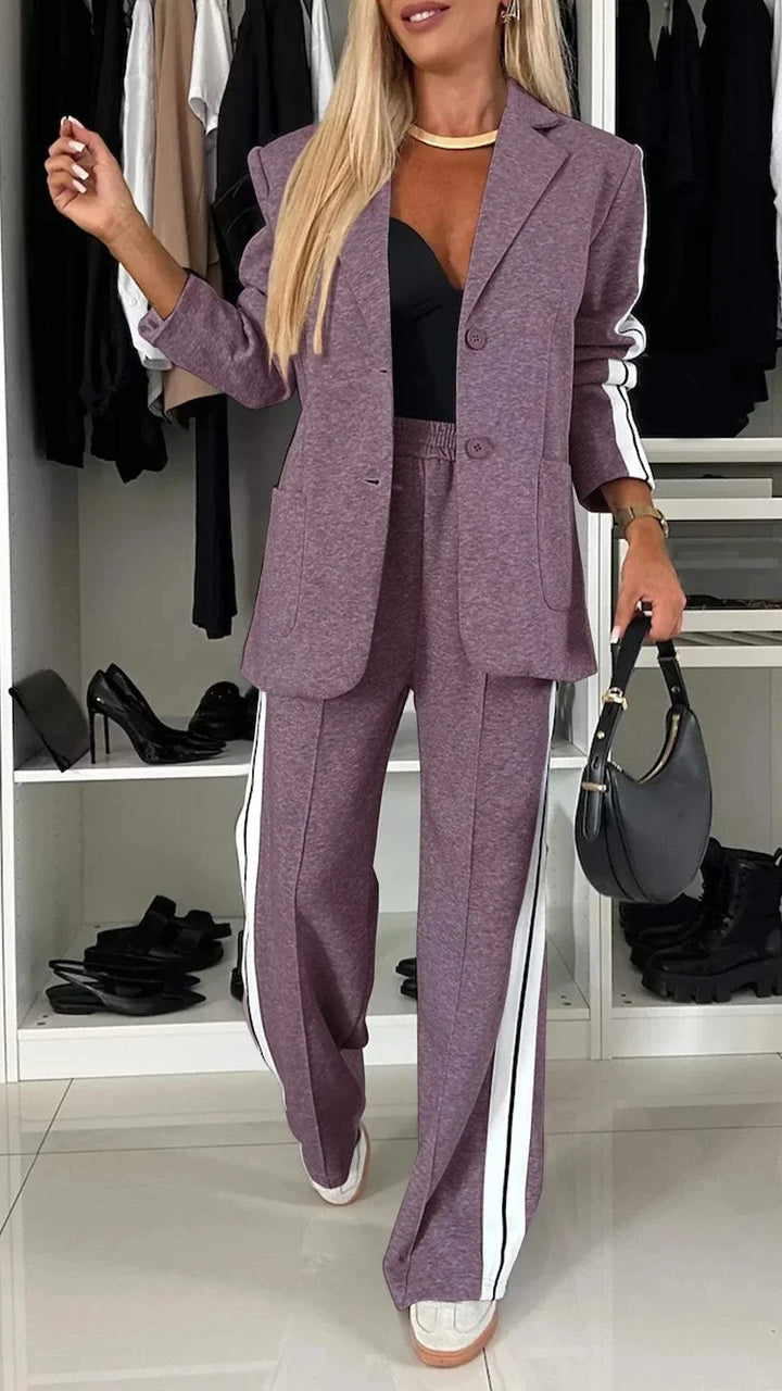 Agathe | Ensemble Blazer Pantalon Femme Bandes Blanches