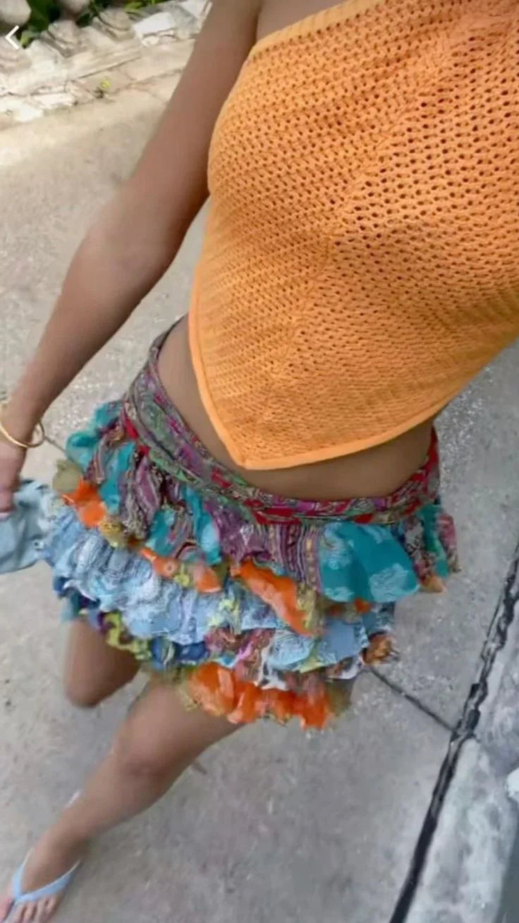 Agathe | Jupe Mini Femme Volants Multicolore