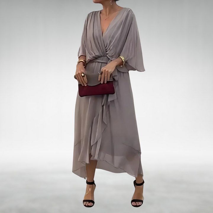 Agathe | Robe Longue Portefeuille Verte en Mousseline
