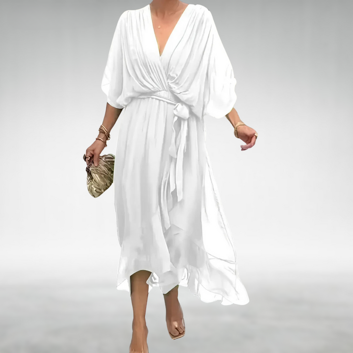Agathe | Robe Longue Portefeuille Verte en Mousseline
