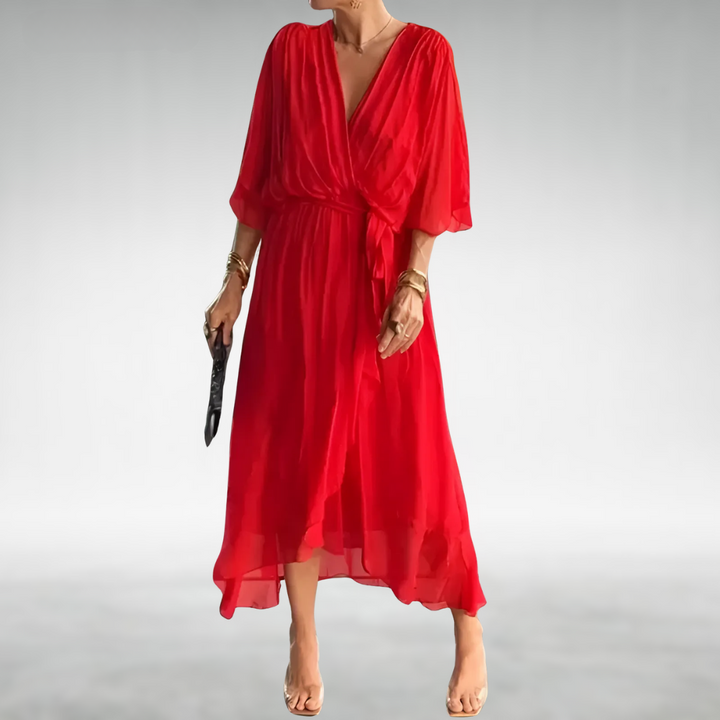 Agathe | Robe Longue Portefeuille Verte en Mousseline