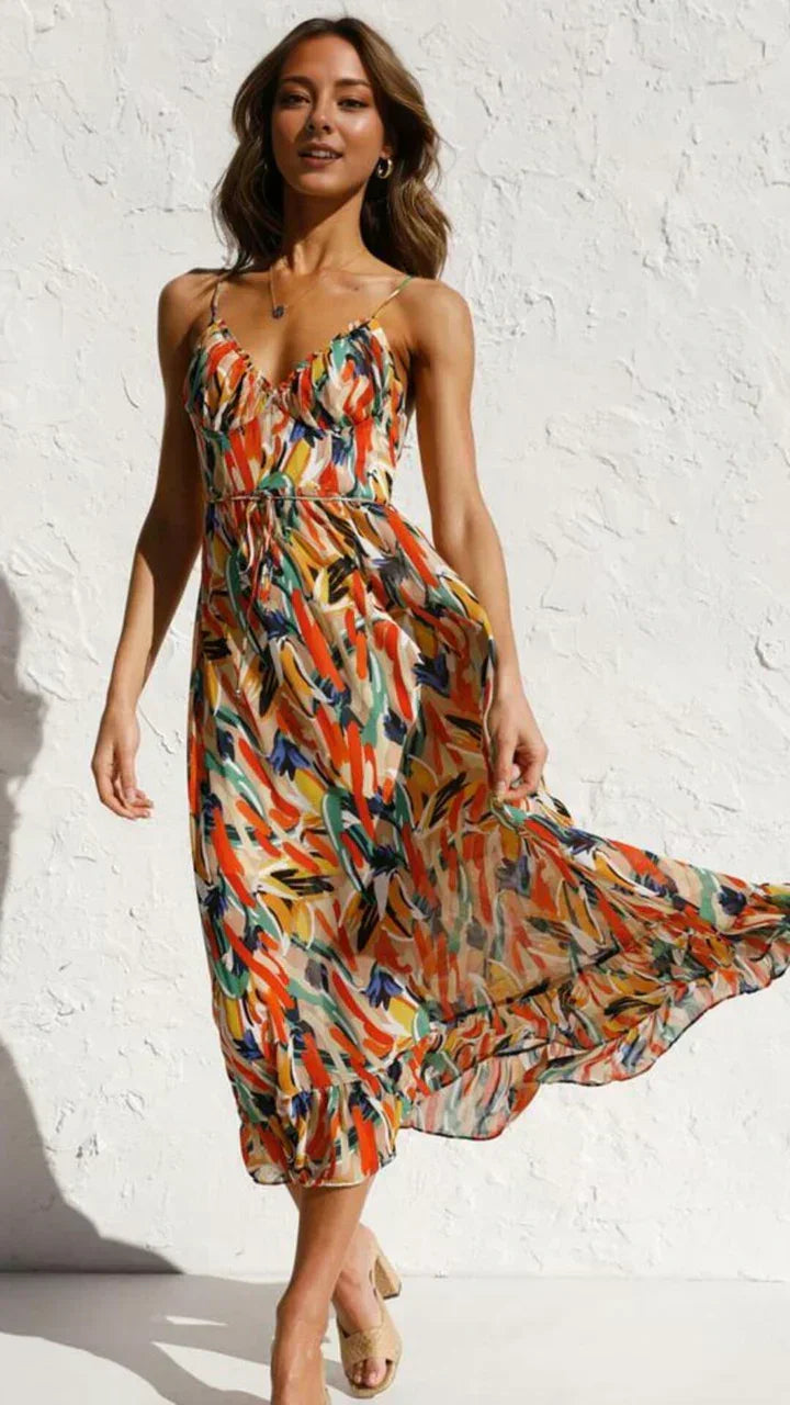 Agathe | Robe Midi Femme Imprimée Fluide