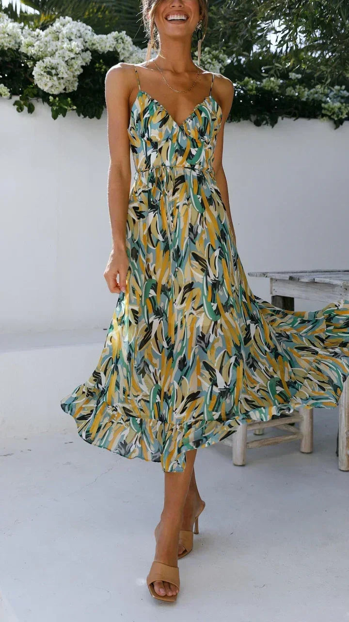 Agathe | Robe Midi Femme Imprimée Fluide