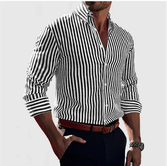 Alexandre | Chemise Homme Rayures Bleues Manches Longues
