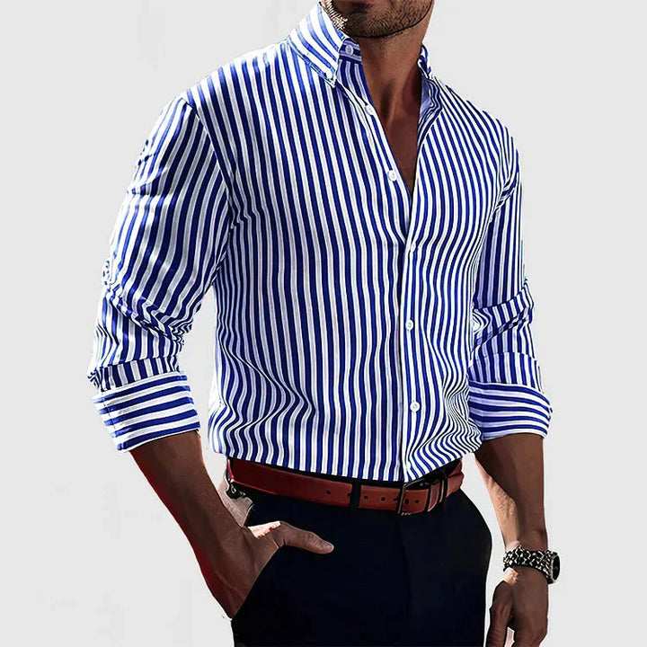 Alexandre | Chemise Homme Rayures Bleues Manches Longues