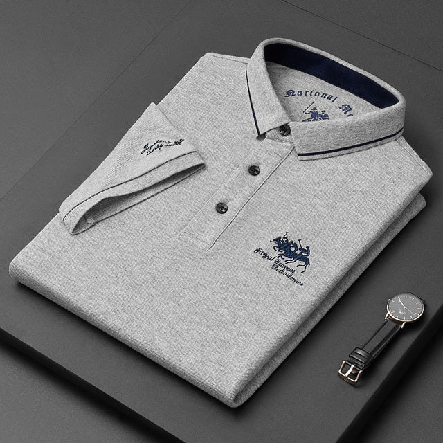 Alexandre | Polo Homme Gris Manches Courtes Col Boutonné