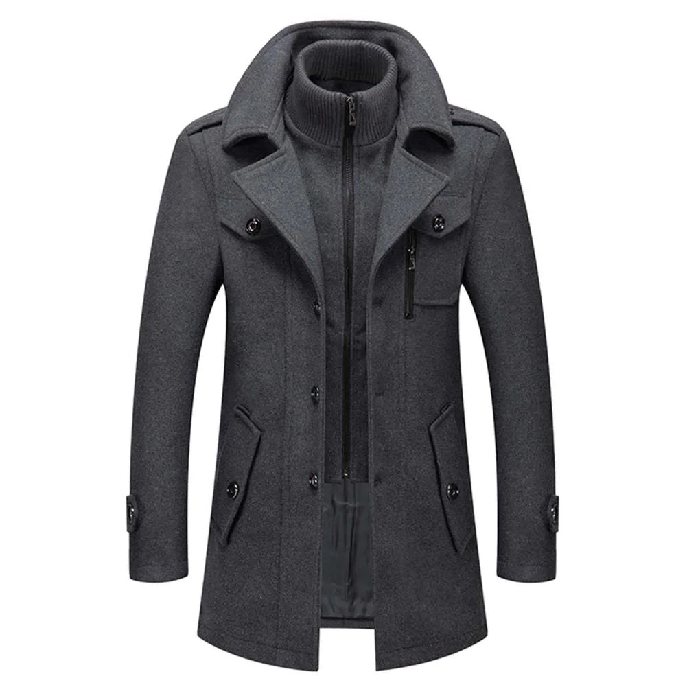 Alexis | Caban Homme Noir Laine Col Montant