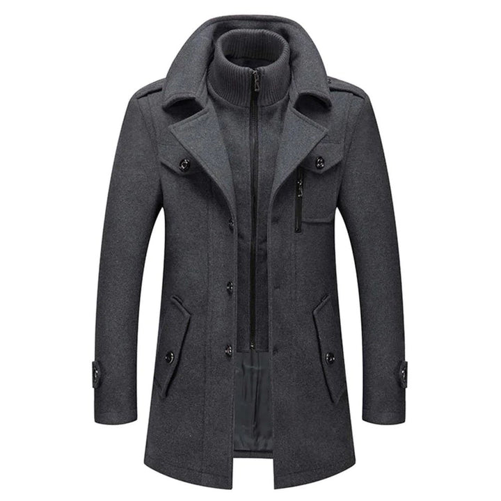 Alexis | Caban Homme Noir Laine Col Montant