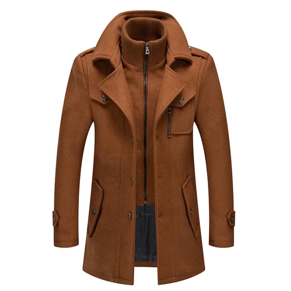 Alexis | Caban Homme Noir Laine Col Montant