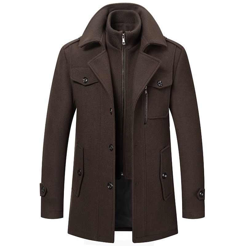 Alexis | Caban Homme Noir Laine Col Montant
