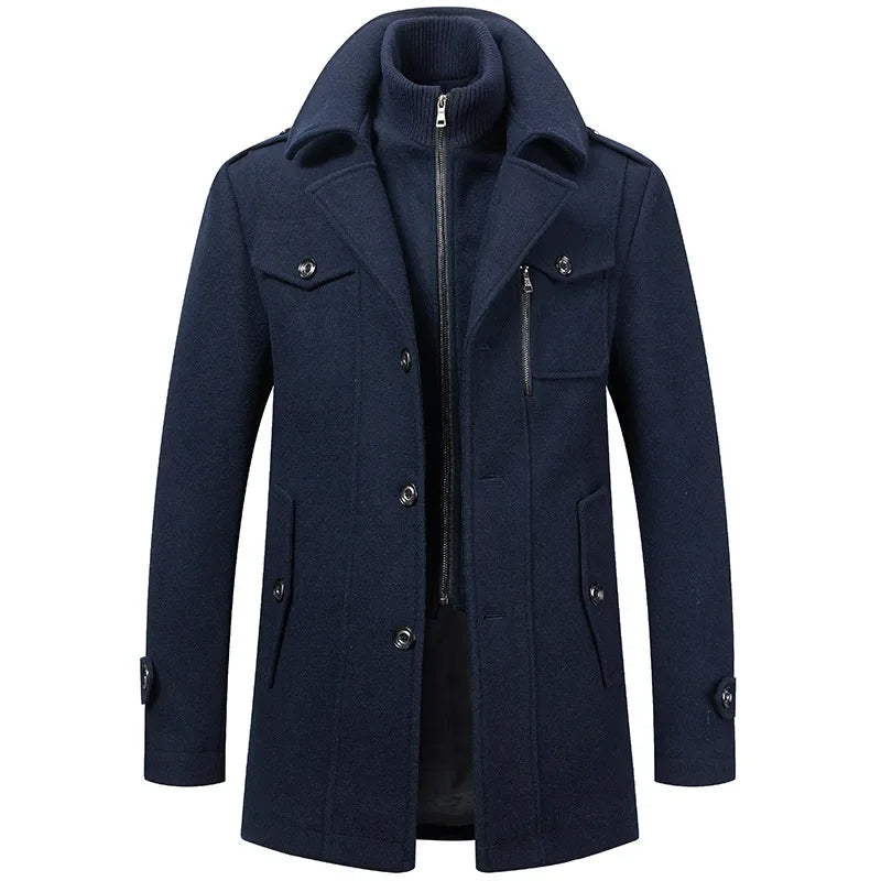 Alexis | Caban Homme Noir Laine Col Montant