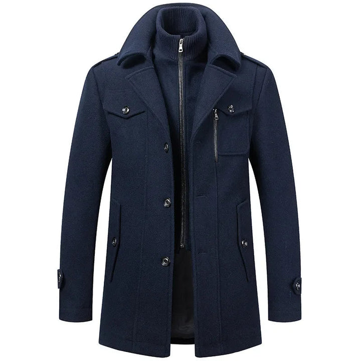 Alexis | Caban Homme Noir Laine Col Montant