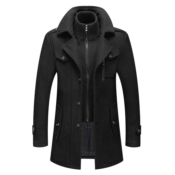 Alexis | Caban Homme Noir Laine Col Montant
