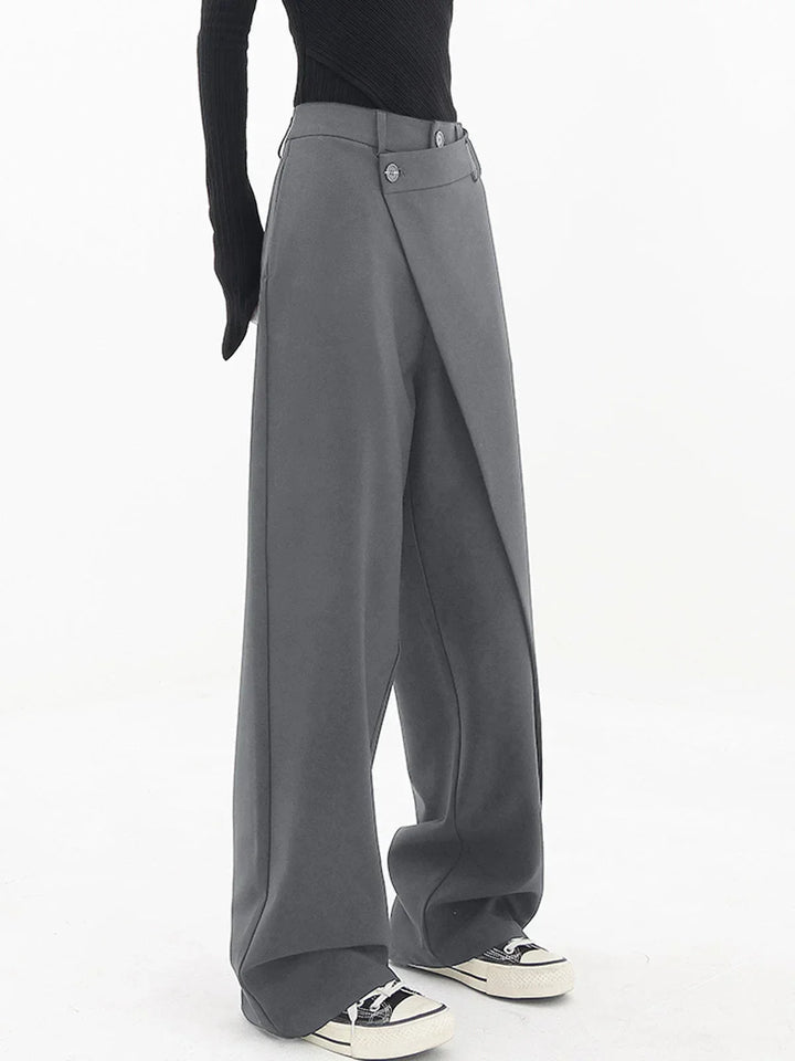 Alexis | Pantalon Large Noir Asymétrique Taille Boutonnée