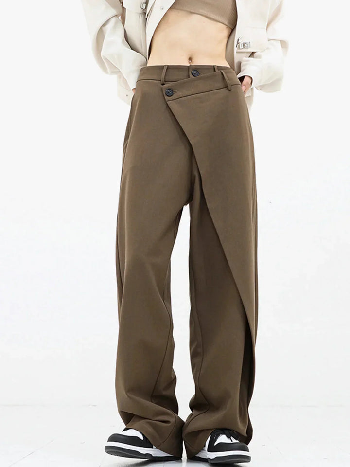 Alexis | Pantalon Large Noir Asymétrique Taille Boutonnée